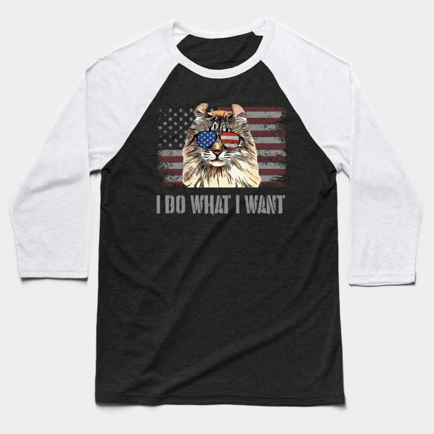 American Curl Cat I Do What I Want Retro USA Funny Cat Baseball T-Shirt by TheBeardComic